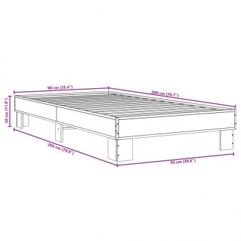 Bettgestell Grau Sonoma 90x200 cm Holzwerkstoff und Metall