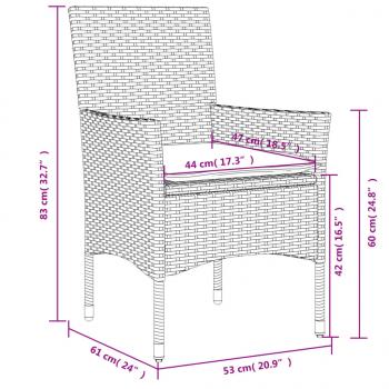 3-tlg. Garten-Essgruppe mit Kissen Grau Poly Rattan und Glas