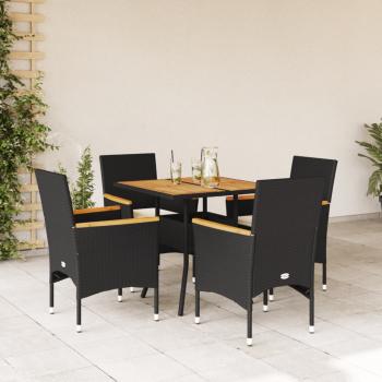 ARDEBO.de - 5-tlg. Garten-Essgruppe mit Kissen Schwarz Poly Rattan Akazie