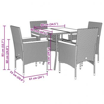 5-tlg. Garten-Essgruppe mit Kissen Grau Poly Rattan Akazie