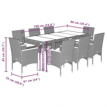 9-tlg. Garten-Essgruppe mit Kissen Schwarz Poly Rattan Akazie