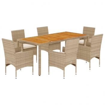 7-tlg. Garten-Essgruppe mit Kissen Beige Poly Rattan Akazie