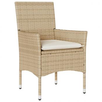 5-tlg. Garten-Essgruppe mit Kissen Beige Poly Rattan und Glas