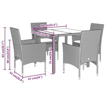 5-tlg. Garten-Essgruppe mit Kissen Beige Poly Rattan und Glas