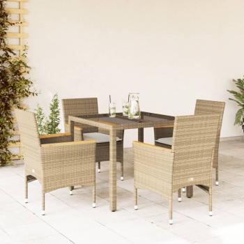 ARDEBO.de - 5-tlg. Garten-Essgruppe mit Kissen Beige Poly Rattan und Glas