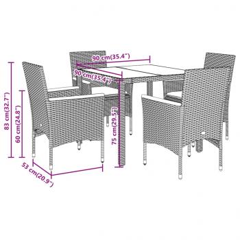 5-tlg. Garten-Essgruppe mit Kissen Beige Poly Rattan und Glas