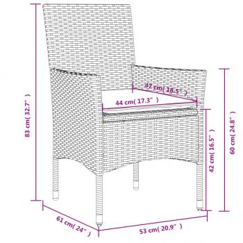 3-tlg. Garten-Essgruppe mit Kissen Hellgrau Poly Rattan Glas