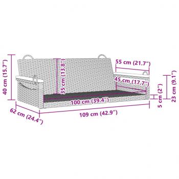 Hängebank Grau 109x62x40 cm Poly Rattan