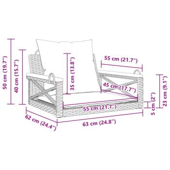 Hängesessel mit Kissen Schwarz 63x62x40 cm Poly Rattan