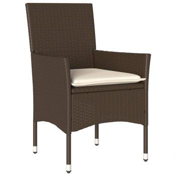 3-tlg. Bistro-Set mit Kissen Braun Poly Rattan und Glas