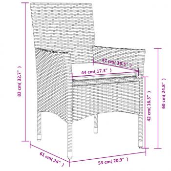 3-tlg. Bistro-Set mit Kissen Grau Poly Rattan und Glas