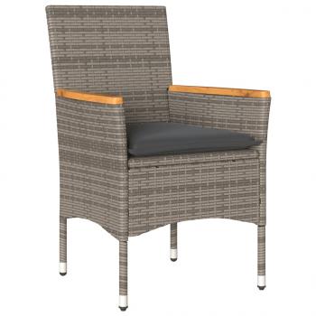 3-tlg. Bistro-Set mit Kissen Grau Poly Rattan & Akazienholz