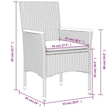 3-tlg. Bistro-Set mit Kissen Grau Poly Rattan & Akazienholz