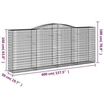 Gabionen mit Hochbogen 8 Stk. 400x50x160/180cm Verzinktes Eisen