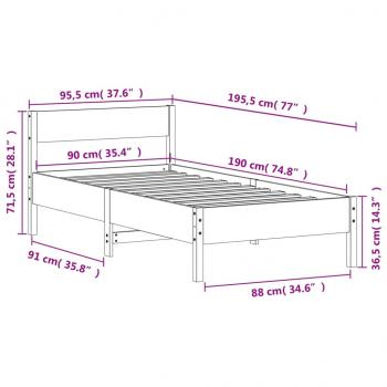 Massivholzbett ohne Matratze Wachsbraun 90x190 cm Kiefernholz