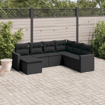 ARDEBO.de - 7-tlg. Garten-Sofagarnitur mit Kissen Schwarz Poly Rattan