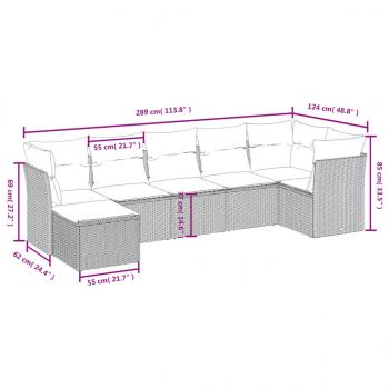 7-tlg. Garten-Sofagarnitur mit Kissen Braun Poly Rattan