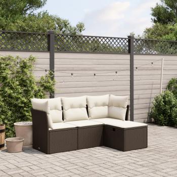 ARDEBO.de - 4-tlg. Garten-Sofagarnitur mit Kissen Braun Poly Rattan