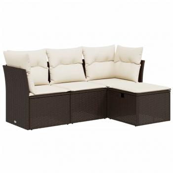 4-tlg. Garten-Sofagarnitur mit Kissen Braun Poly Rattan