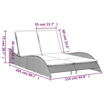 Sonnenliege mit Auflagen Braun 114x205x73 cm Poly Rattan