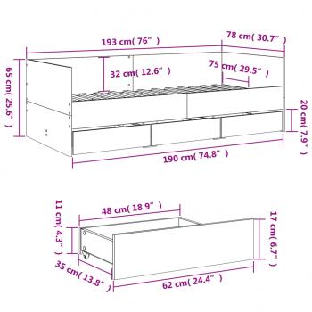 Tagesbett Schubladen Braun Eiche-Optik 75x190 cm Holzwerkstoff