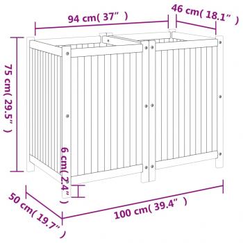 Pflanzkübel mit Einlage 100x50x75 cm Massivholz Akazie