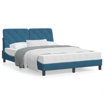 ARDEBO.de - Bett mit Matratze Blau 120x200 cm Samt