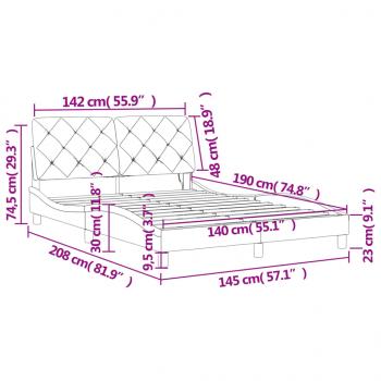 Bett mit Matratze Hellgrau 140x190 cm Samt