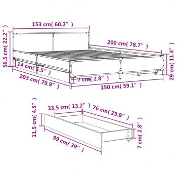 Bettgestell mit Schubladen Schwarz 150x200 cm Holzwerkstoff