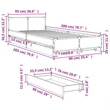 Bettgestell mit Schubladen Schwarz 90x200 cm Holzwerkstoff