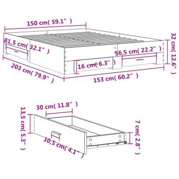 Bettgestell mit Schubladen Betongrau 150x200 cm Holzwerkstoff