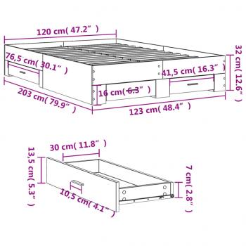 Bettgestell mit Schubladen Betongrau 120x200 cm Holzwerkstoff