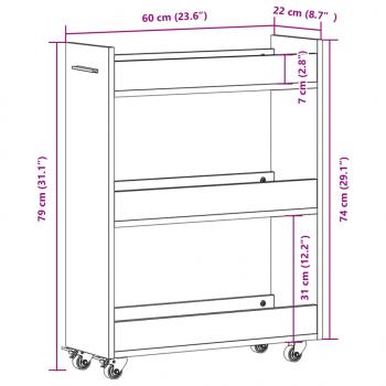 Schrank mit Rollen Schwarz 60x22x79 cm Holzwerkstoff