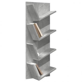 Wand-Bücherregal mit 4 Fächern Betongrau 33x16x90 cm