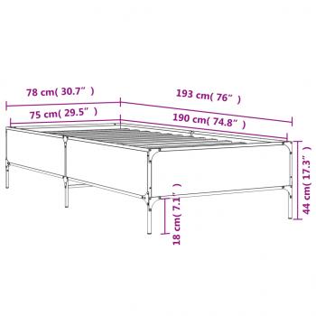 Bettgestell Grau Sonoma 75x190 cm Holzwerkstoff und Metall