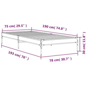 Bettgestell Braun Eichen-Optik 75x190 cm Holzwerkstoff Metall