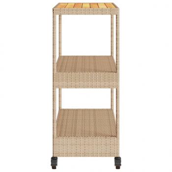 Barwagen 3 Böden Beige Poly Rattan und Massivholz Akazie