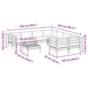 9-tlg. Garten-Sofagarnitur mit Kissen Wachsbraun Kiefernholz