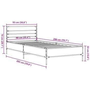 Bettgestell Braun Eichen-Optik 90x200 cm Holzwerkstoff Metall