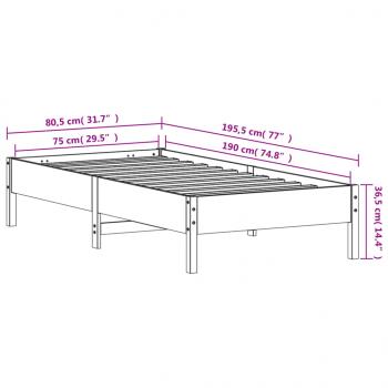 Massivholzbett ohne Matratze Weiß 75x190 cm Kiefernholz