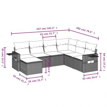 7-tlg. Garten-Sofagarnitur mit Kissen Braun Poly Rattan