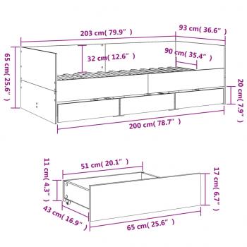 Tagesbett mit Schubladen Räuchereiche 90x200 cm Holzwerkstoff