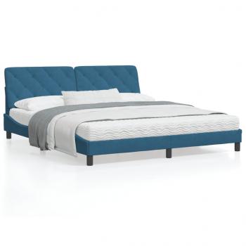 ARDEBO.de - Bett mit Matratze Blau 180x200 cm Samt