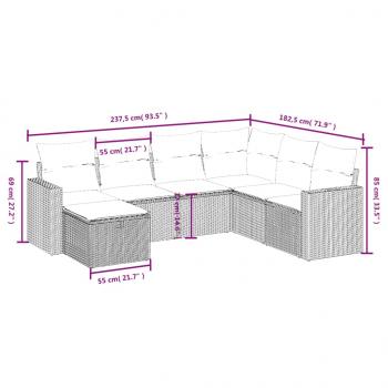 7-tlg. Garten-Sofagarnitur mit Kissen Braun Poly Rattan