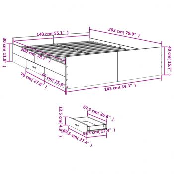 Bettgestell mit Schubladen Betongrau 140x200 cm Holzwerkstoff