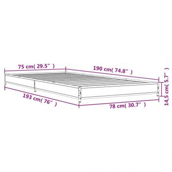 Bettgestell Räuchereiche 75x190 cm Holzwerkstoff und Metall