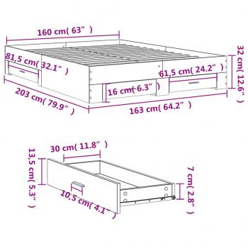 Bettgestell mit Schubladen Sonoma-Eiche 160x200cm Holzwerkstoff