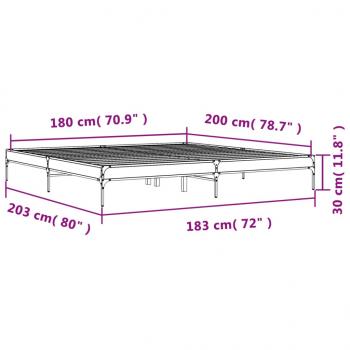 Bettgestell Grau Sonoma 180x200 cm Holzwerkstoff und Metall