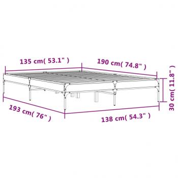 Bettgestell Grau Sonoma 135x190 cm Holzwerkstoff und Metall