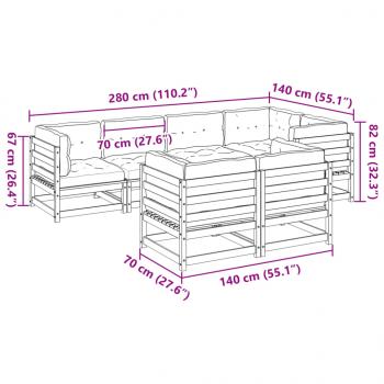 7-tlg. Garten-Sofagarnitur mit Kissen Wachsbraun Kiefernholz